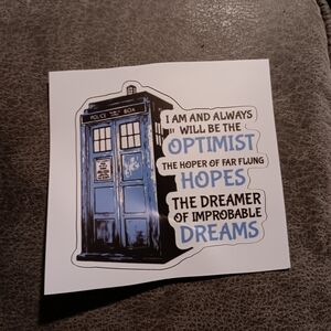 Blue Police Box Sticker with Inspirational Quote
